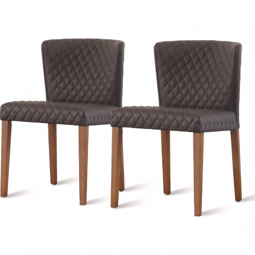 Albie Diamond Stitch in Chair in Brown Leatherette (Set of 2)